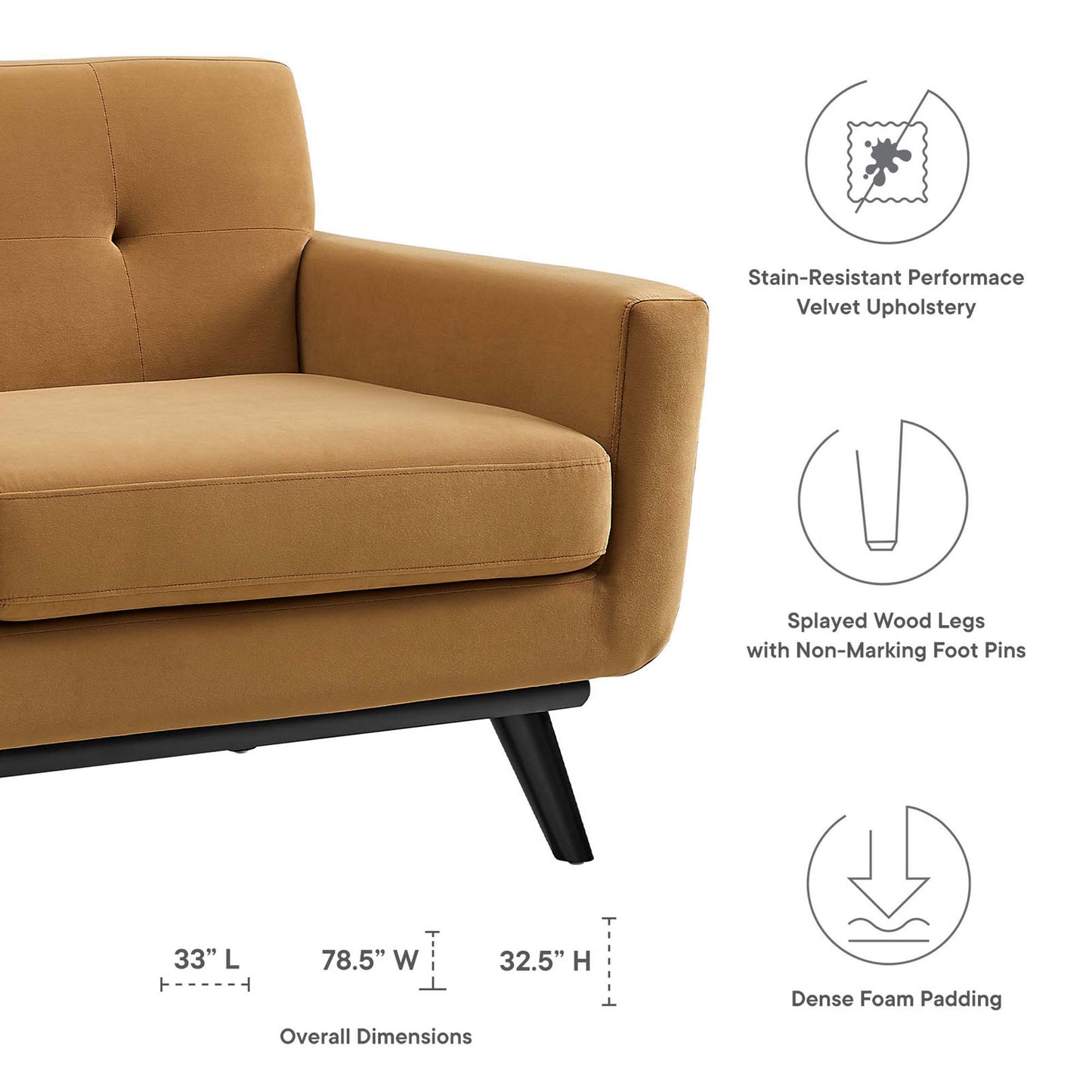 Modway Outlet Engage Performance Velvet Loveseat by Modway  Living Room Furniture Cognac - EEI-5599-COG