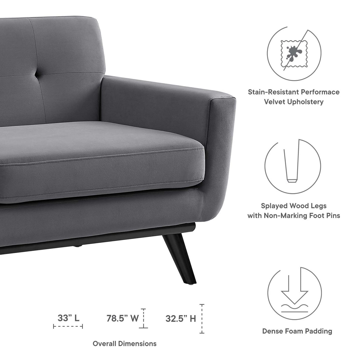 Modway Outlet Engage Performance Velvet Loveseat by Modway  Living Room Furniture Gray - EEI-5599-GRY