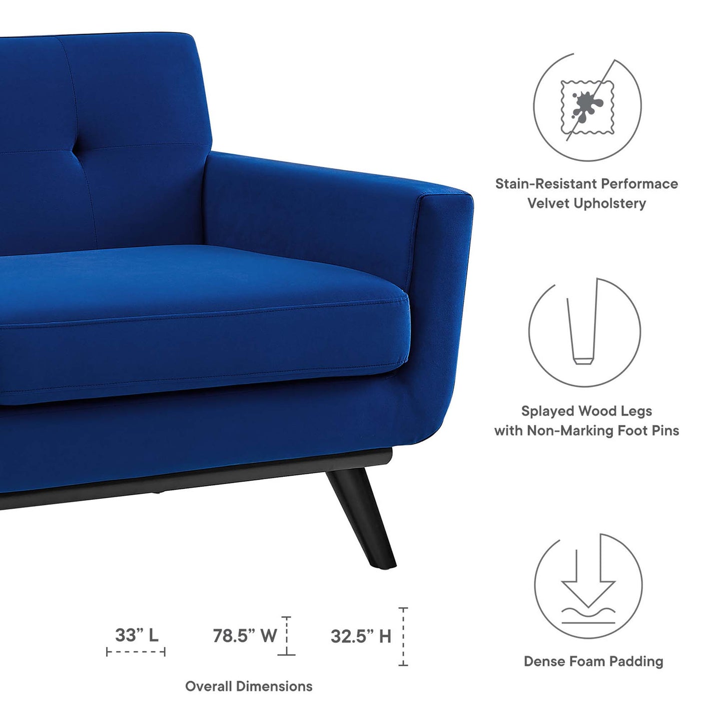 Modway Outlet Engage Performance Velvet Loveseat by Modway  Living Room Furniture Navy - EEI-5599-NAV