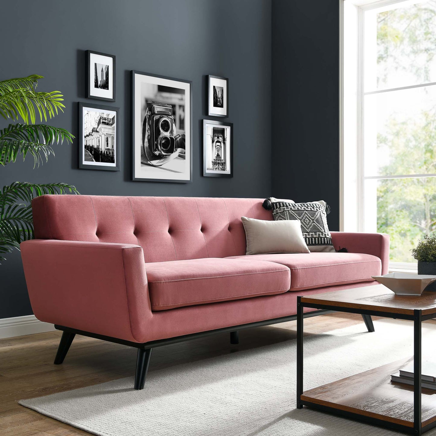 Modway Outlet Engage Performance Velvet Sofa by Modway  Living Room Furniture Dusty Rose - EEI-5600-DUS