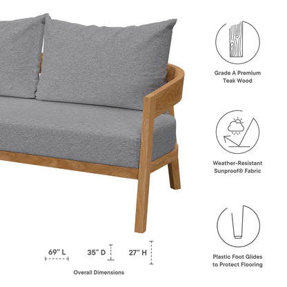 Modway - Brisbane Teak Wood Outdoor Patio Loveseat by Modway  Outdoor Furniture Sofa Sectionals Gray - EEI-5601-NAT-GRY