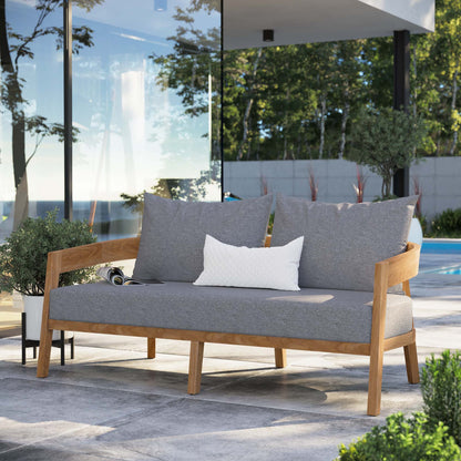 Modway - Brisbane Teak Wood Outdoor Patio Loveseat by Modway  Outdoor Furniture Sofa Sectionals Gray - EEI-5601-NAT-GRY