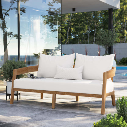 Modway - Brisbane Teak Wood Outdoor Patio Loveseat by Modway  Outdoor Furniture Sofa Sectionals White - EEI-5601-NAT-WHI