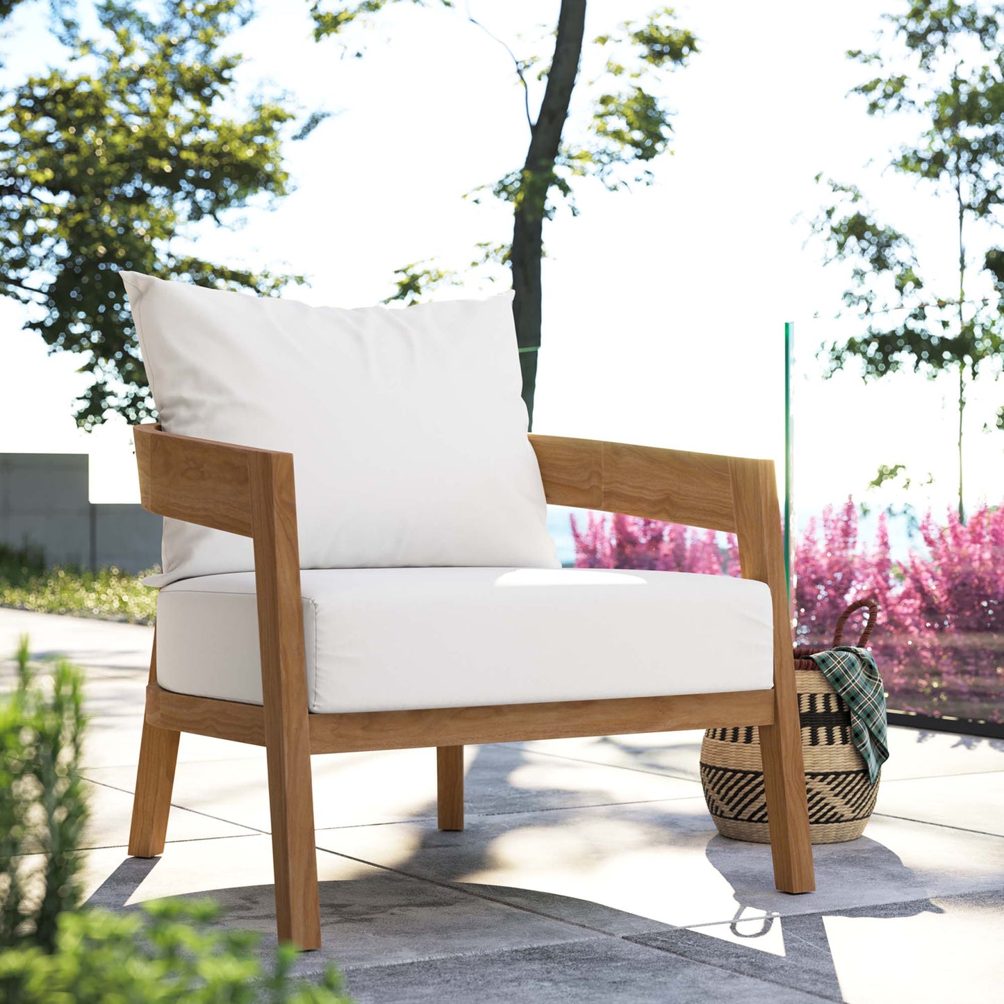 Modway - Brisbane Teak Wood Outdoor Patio Armchair by Modway  Outdoor Furniture Sofa Sectionals White - EEI-5602-NAT-WHI