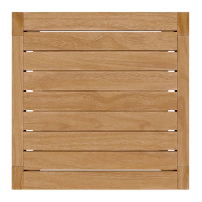 Natural teak wood outdoor patio side table.