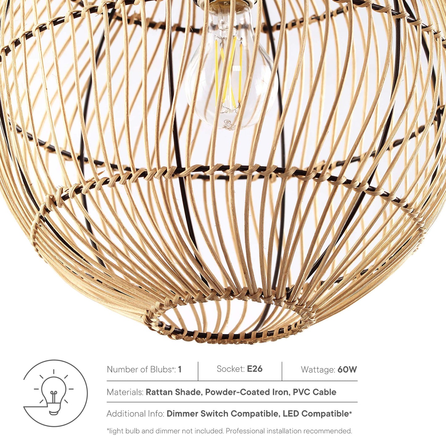 Modway Outlet Nurture Rattan Pendant Light by Modway  Lighting Lighting Natural - EEI-5612-NAT