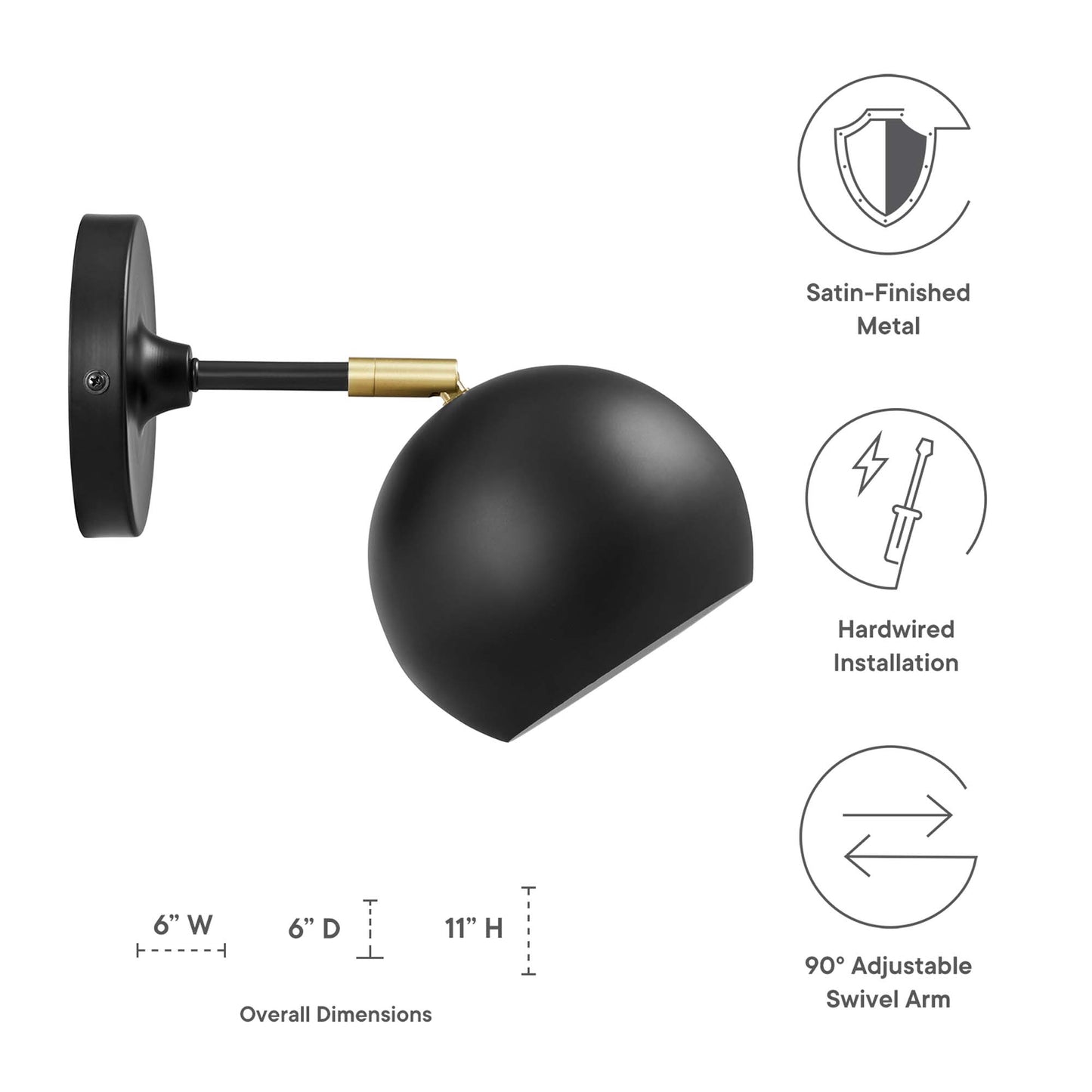 Modway Outlet Chalice 4" Swing-Arm Metal Wall Sconce by Modway  Lighting Lighting Black - EEI-5613-BLK