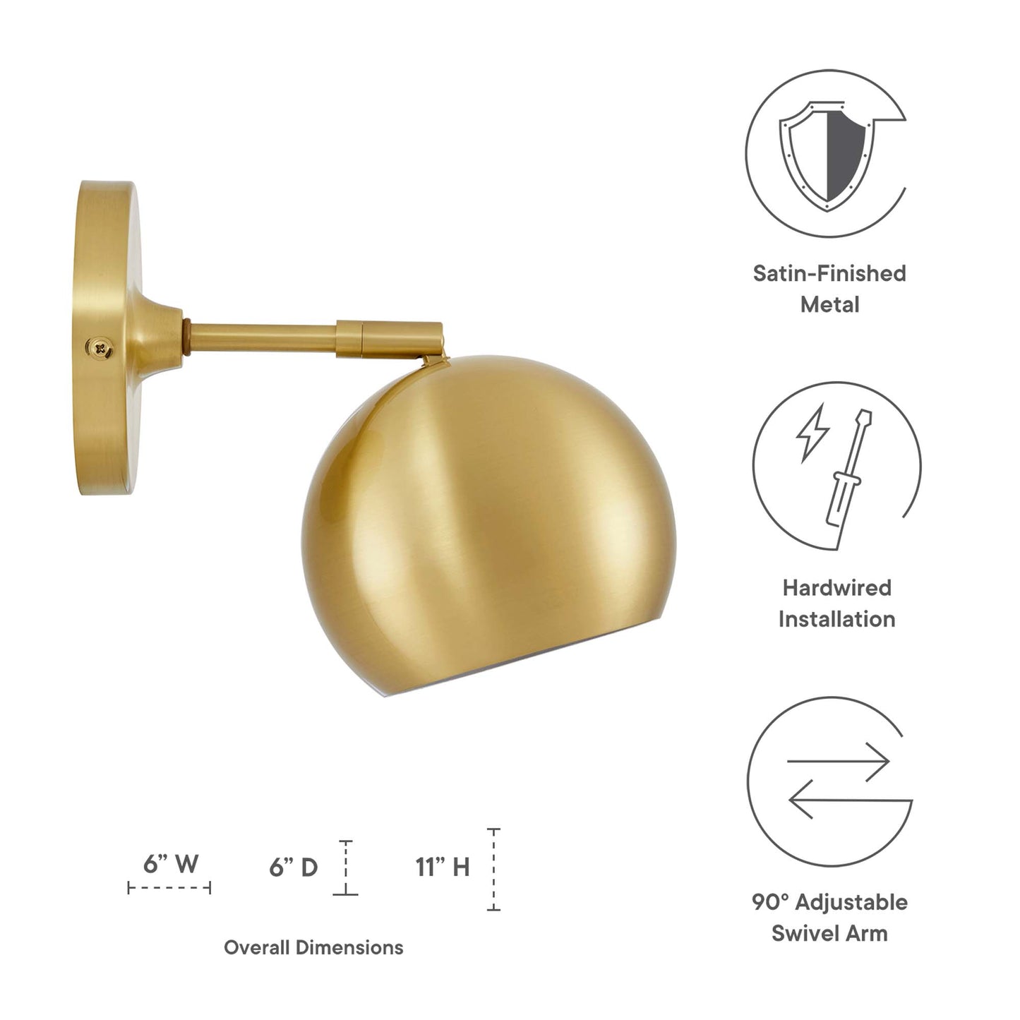 Modway Outlet Chalice 4" Swing-Arm Metal Wall Sconce by Modway  Lighting Lighting Satin Brass - EEI-5613-SBR