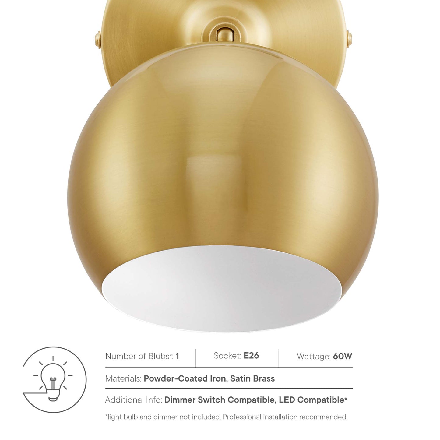 Modway Outlet Chalice 4" Swing-Arm Metal Wall Sconce by Modway  Lighting Lighting Satin Brass - EEI-5613-SBR