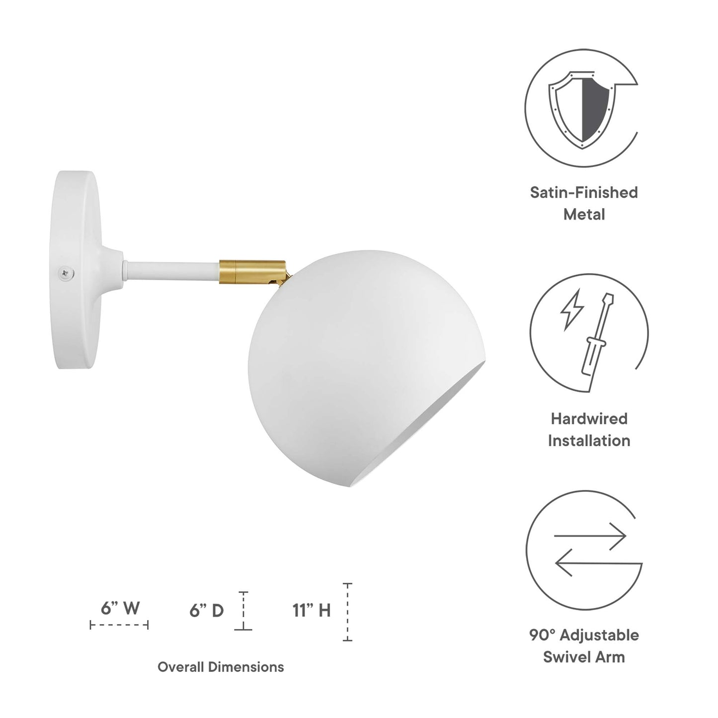 Modway Outlet Chalice 4" Swing-Arm Metal Wall Sconce by Modway  Lighting Lighting White - EEI-5613-WHI