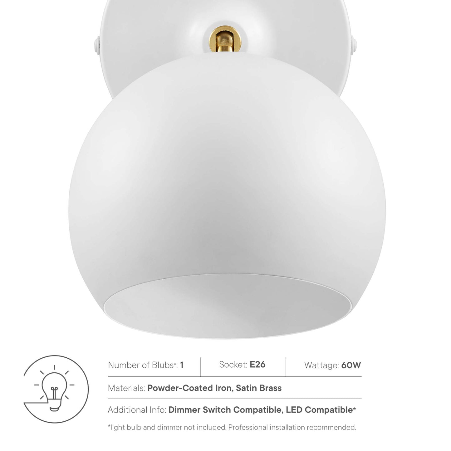 Modway Outlet Chalice 4" Swing-Arm Metal Wall Sconce by Modway  Lighting Lighting White - EEI-5613-WHI