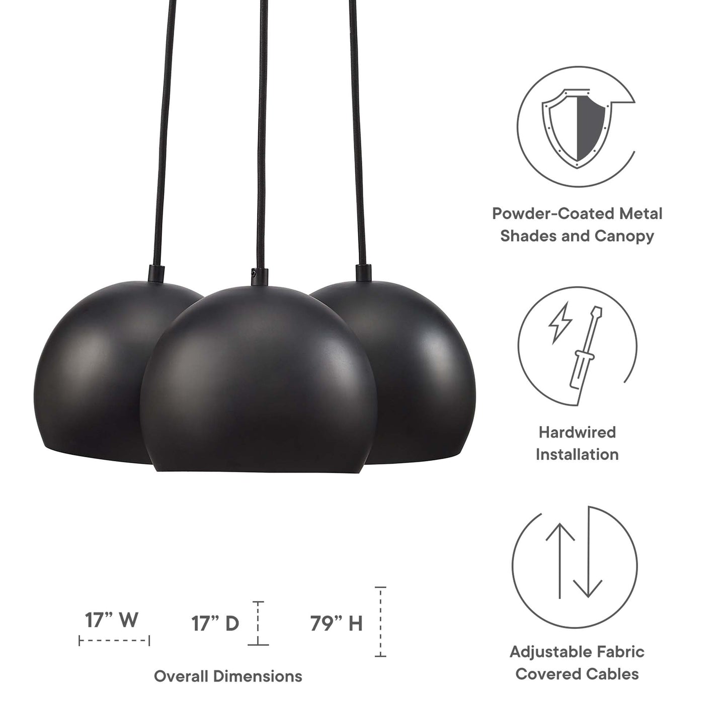 Modway Outlet Chalice 3-Light Metal Pendant by Modway  Lighting Lighting Black - EEI-5614-BLK
