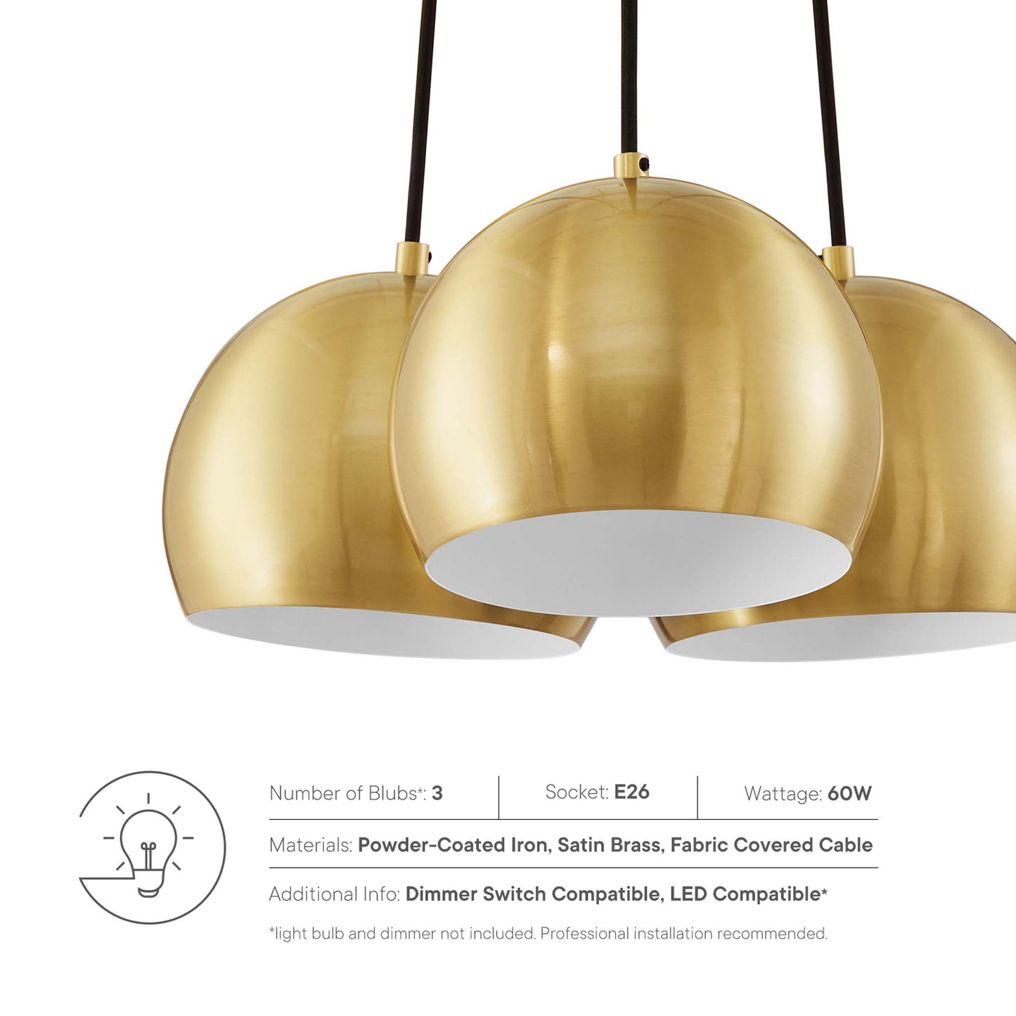 Modway Outlet Chalice 3-Light Metal Pendant by Modway  Lighting Lighting Satin Brass - EEI-5614-SBR