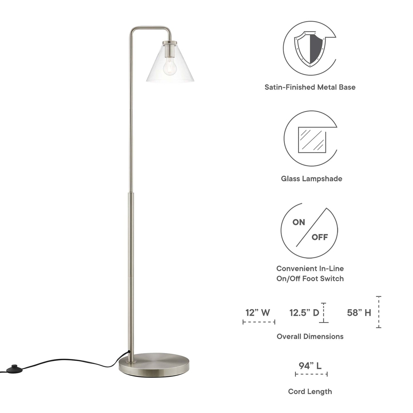 Modway Outlet Element Transparent Glass Glass and Metal Floor Lamp by Modway  Lighting Lighting Satin Nickel - EEI-5618-SNL