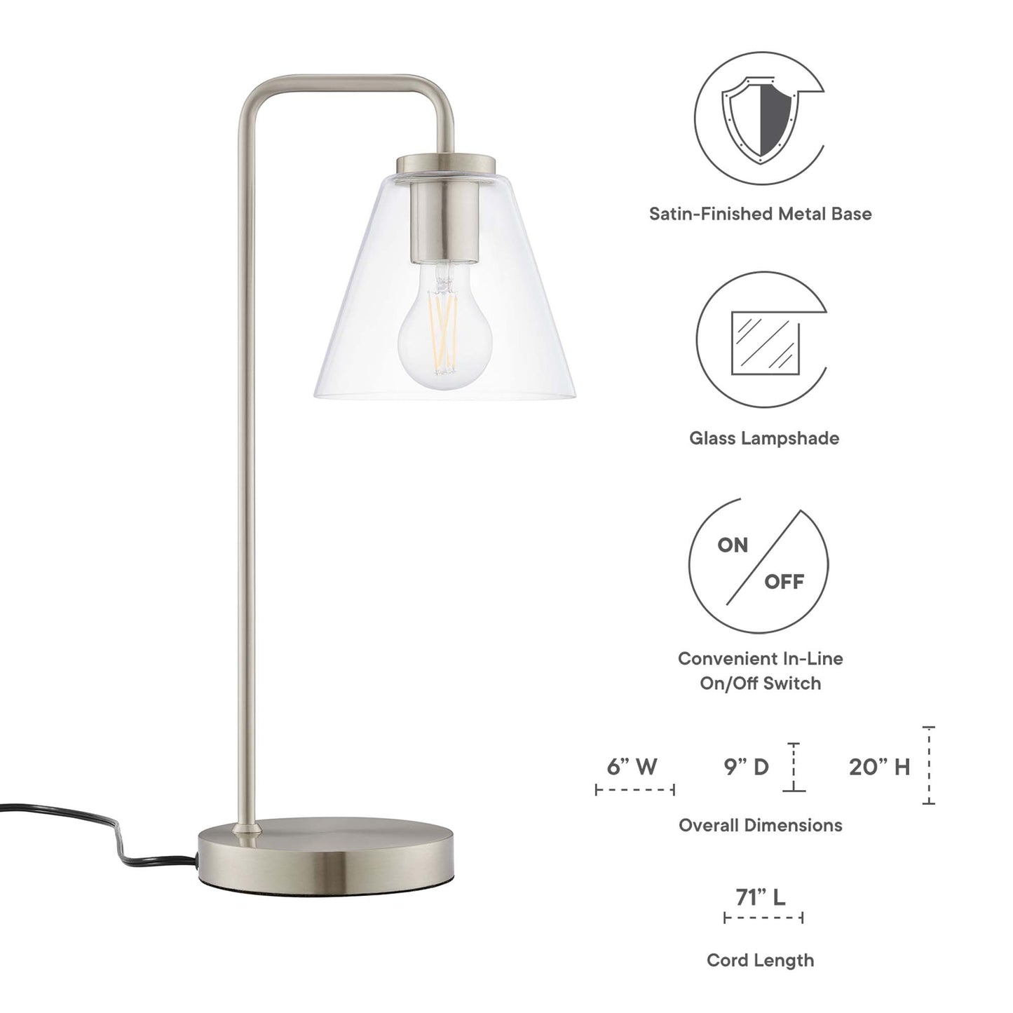 Modway Outlet Element Glass Table Lamp by Modway  Lighting Lighting Satin Nickel - EEI-5619-SNL
