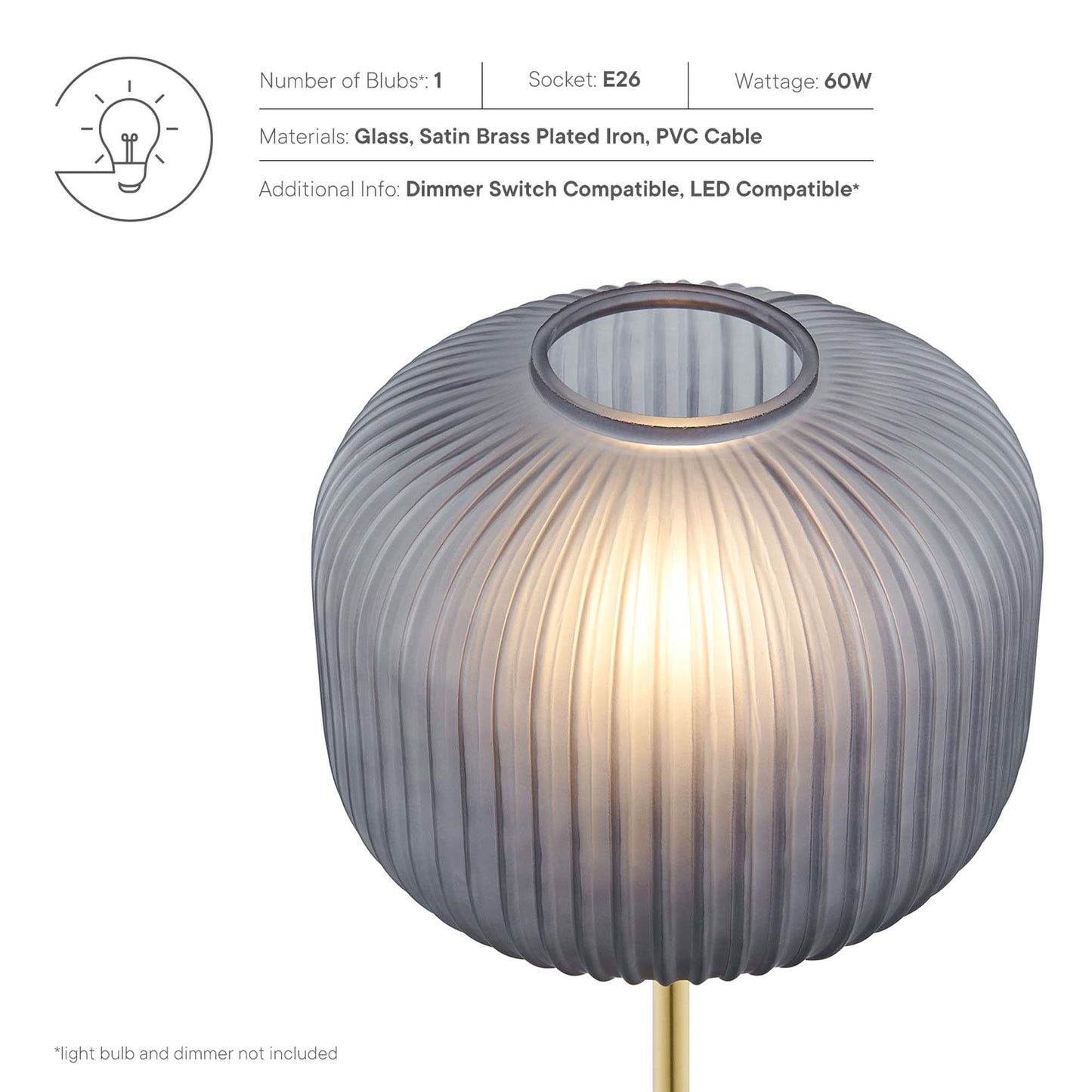 Modway - Reprise Glass Sphere Glass and Metal Table Lamp by Modway  Lighting Table Lamps Brown - EEI-5622-BLK-SBR