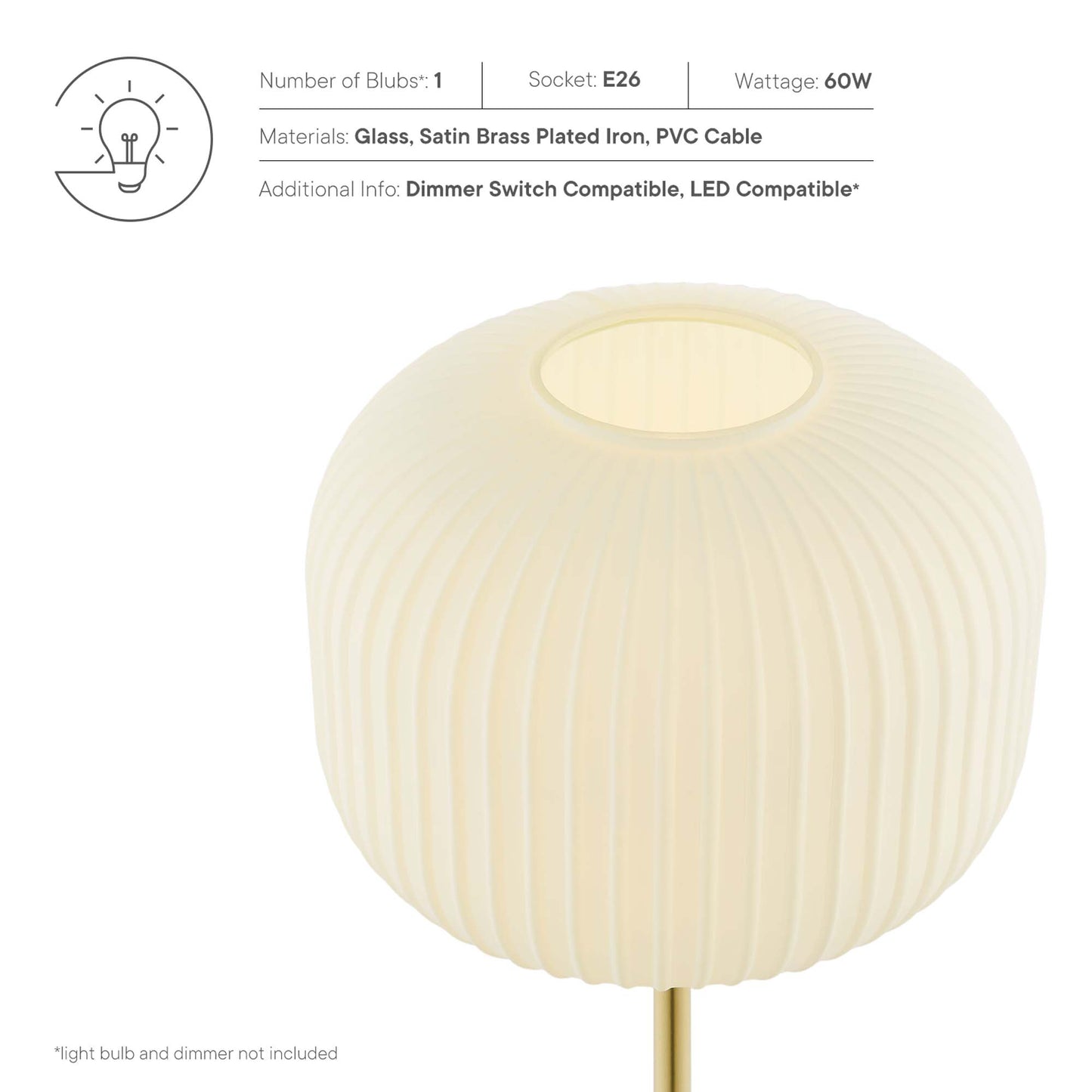 Modway - Reprise Glass Sphere Glass and Metal Table Lamp by Modway  Lighting Table Lamps Brown - EEI-5622-WHI-SBR