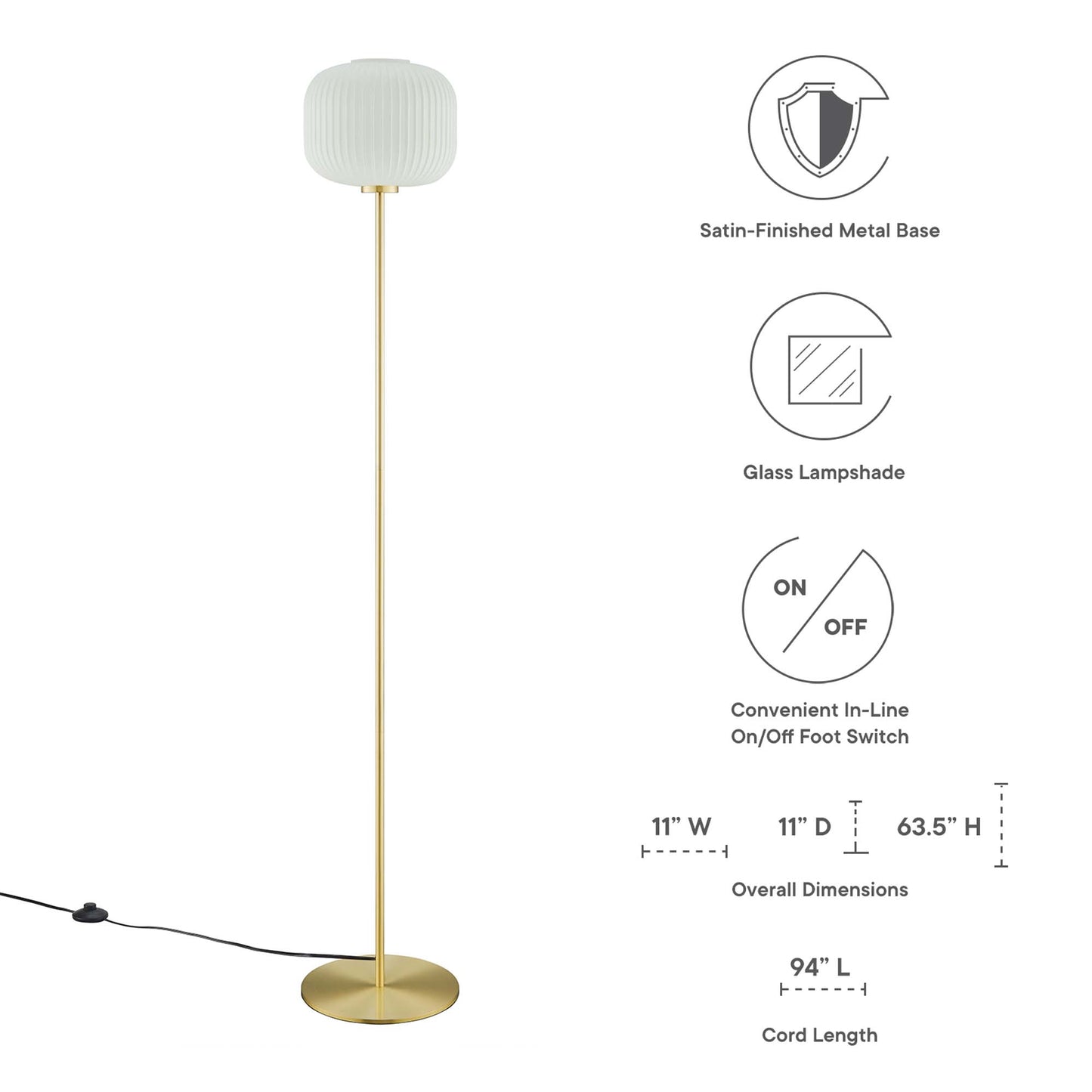 Modway Outlet Reprise Glass Sphere Glass and Metal Floor Lamp by Modway  Lighting Lighting White Satin Brass - EEI-5623-WHI-SBR