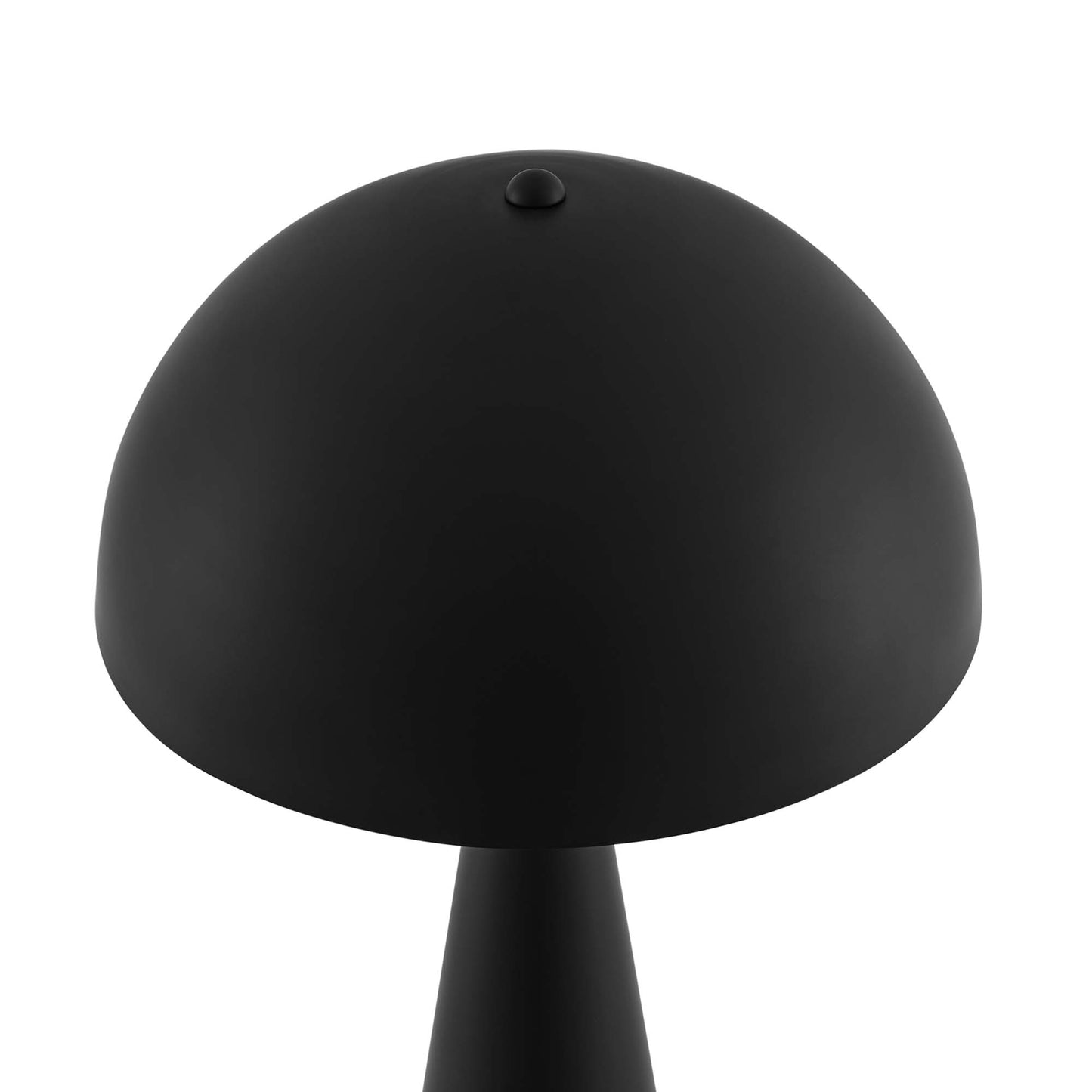 Matte black mushroom-style dome table lamp with a slim pedestal base.