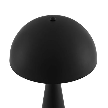 Matte black mushroom-style dome table lamp with a slim pedestal base.
