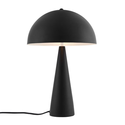Black matte dome table lamp with cream interior on a tall cone base, corded modern design.