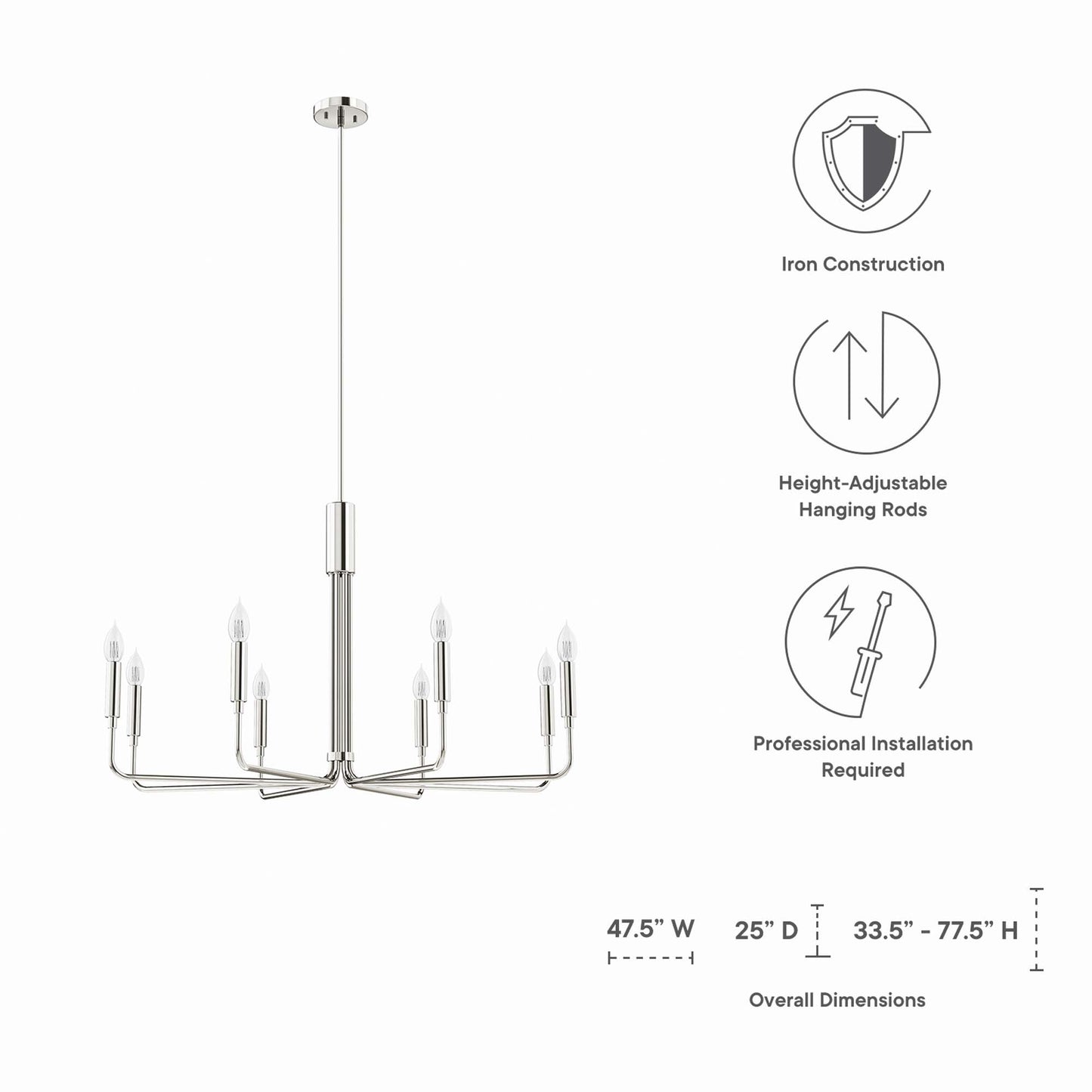 Modway Outlet Rekindle 8-Light Chandelier by Modway  Lighting Lighting Polished Nickel - EEI-5636-PON