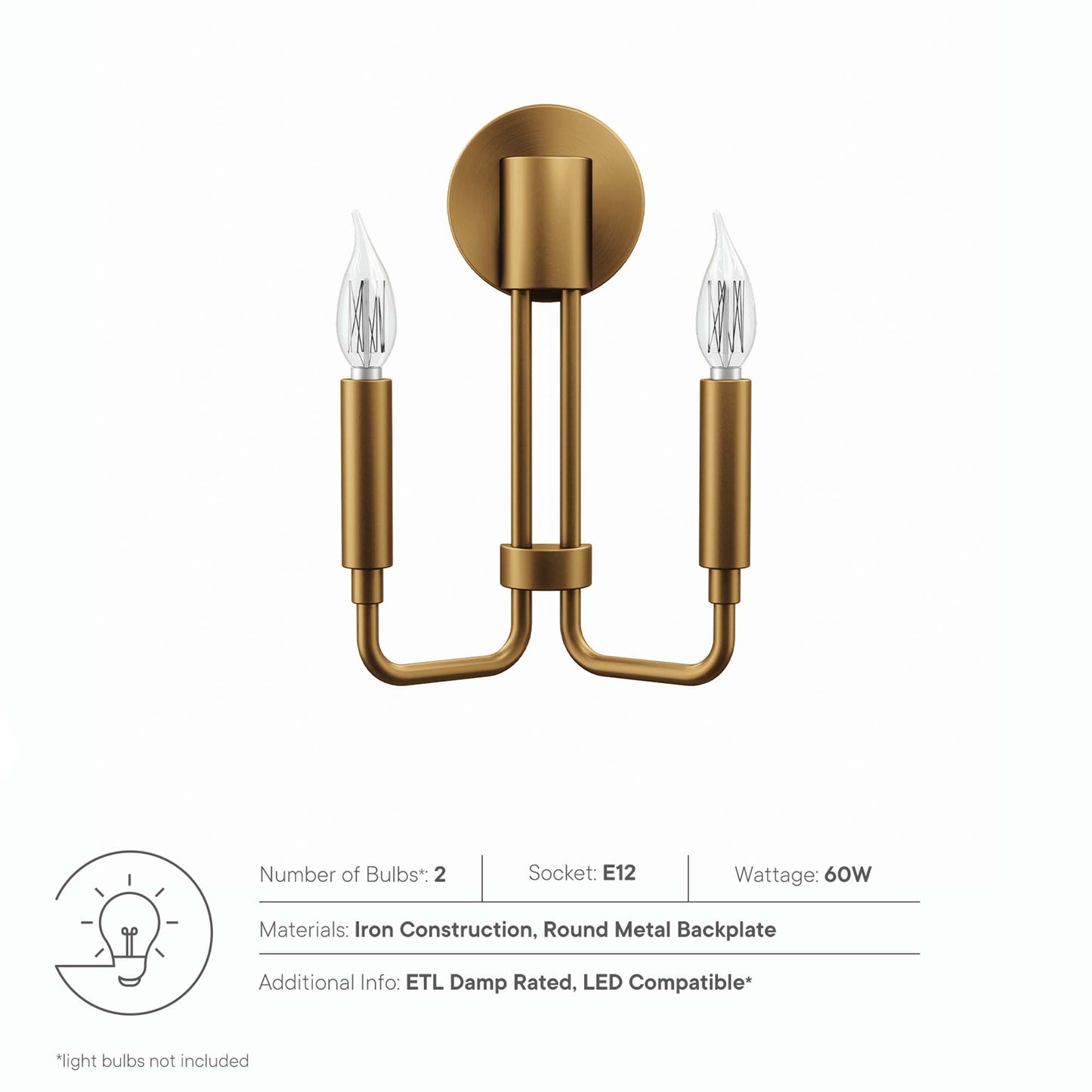 Modway Outlet Rekindle 2-Light Wall Sconce by Modway  Lighting Lighting Satin Brass - EEI-5638-SBR