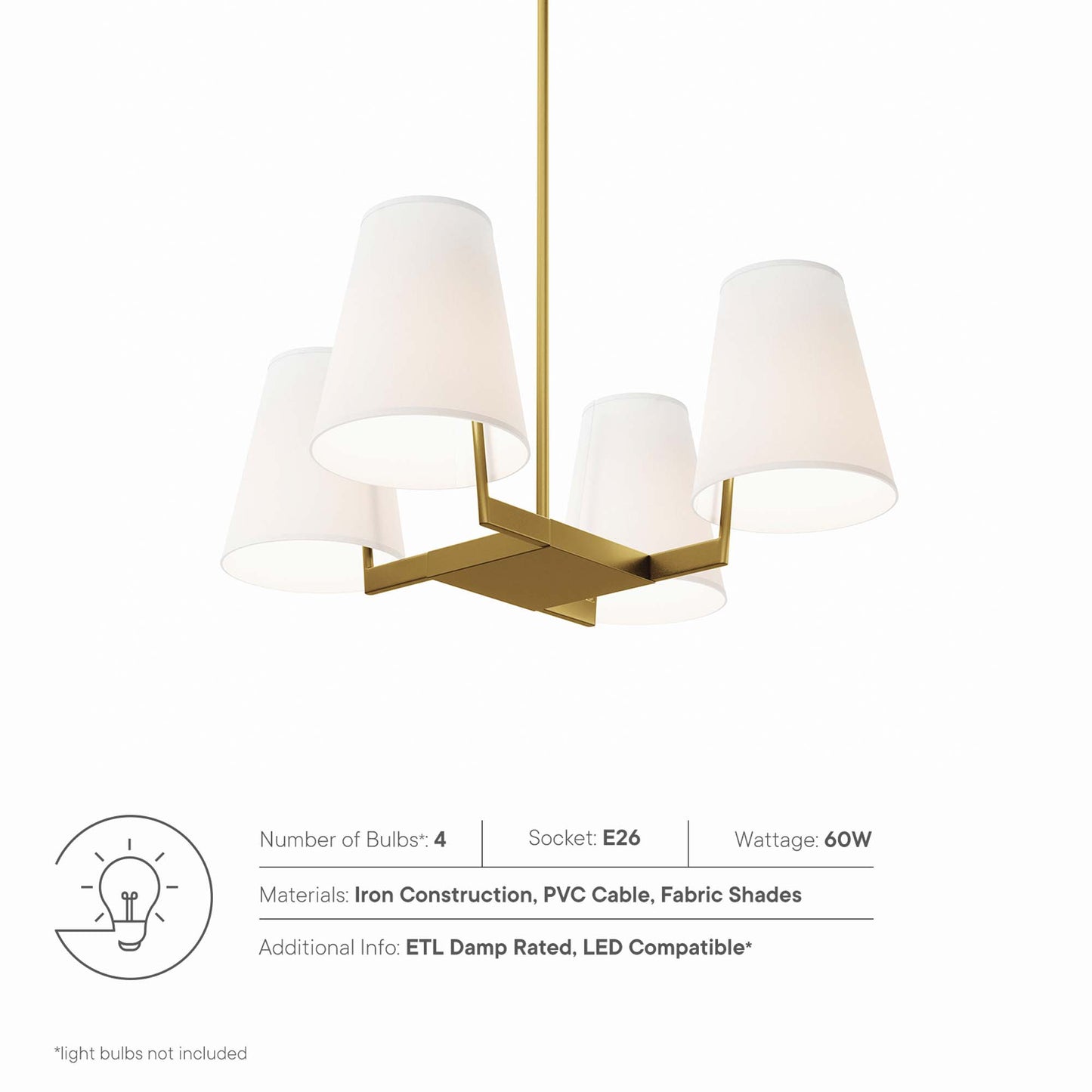 Modway Outlet Mercer 4-Light Pendant Light by Modway  Lighting Lighting White Satin Brass - EEI-5640-WHI-SBR