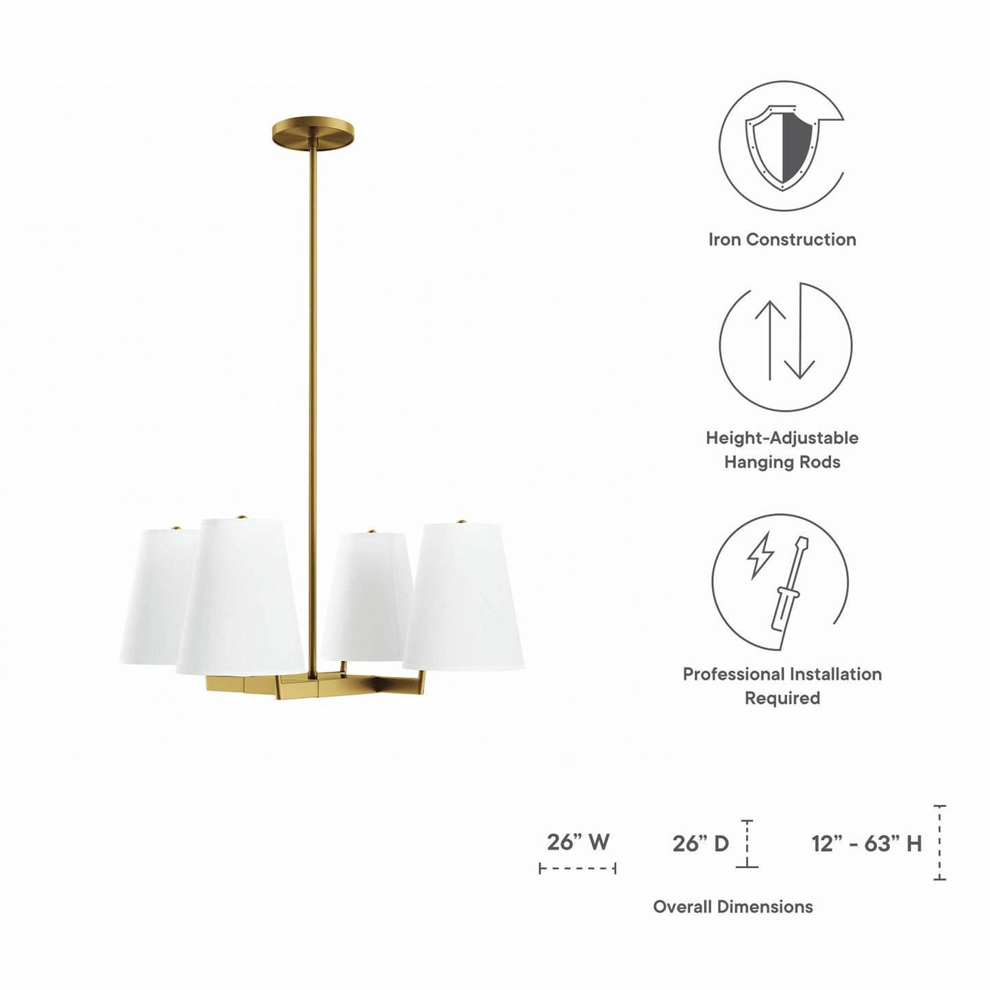 Modway Outlet Mercer 4-Light Pendant Light by Modway  Lighting Lighting White Satin Brass - EEI-5640-WHI-SBR