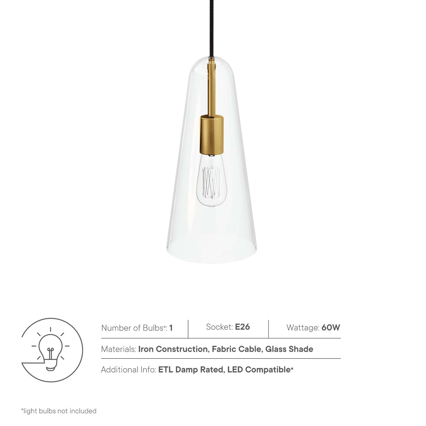 Modway Outlet Beacon 1-Light Pendant Light by Modway  Lighting Lighting Clear Satin Brass - EEI-5644-CLR-SBR