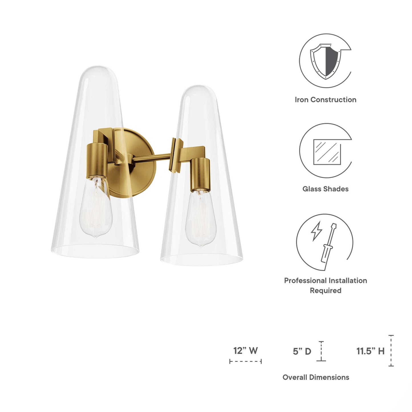Modway Outlet Beacon 2-Light Wall Sconce by Modway  Lighting Lighting Clear Satin Brass - EEI-5646-CLR-SBR