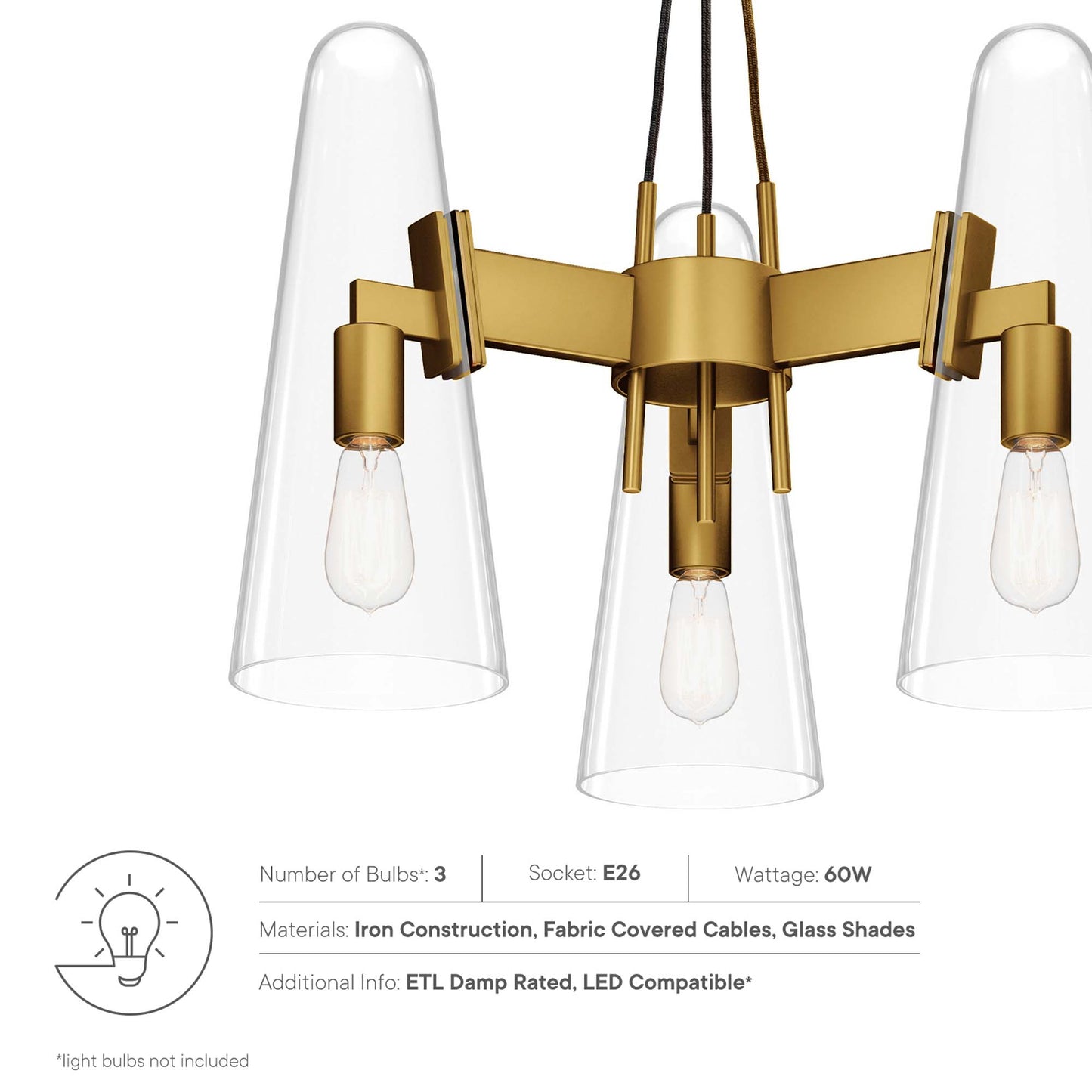 Modway Outlet Beacon 3-Light Pendant Light by Modway  Lighting Lighting Clear Satin Brass - EEI-5647-CLR-SBR