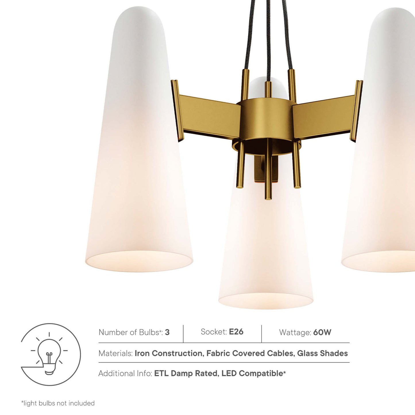 Modway Outlet Beacon 3-Light Pendant Light by Modway  Lighting Lighting Opal Satin Brass - EEI-5647-OPA-SBR