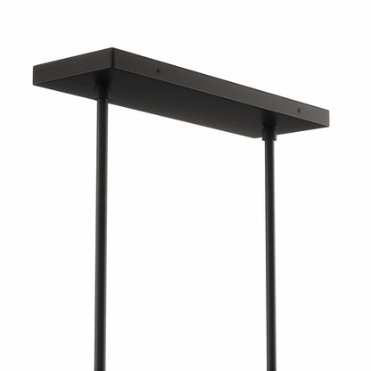 Matte black modern chandelier with rectangular ceiling mount and two slim vertical rods.