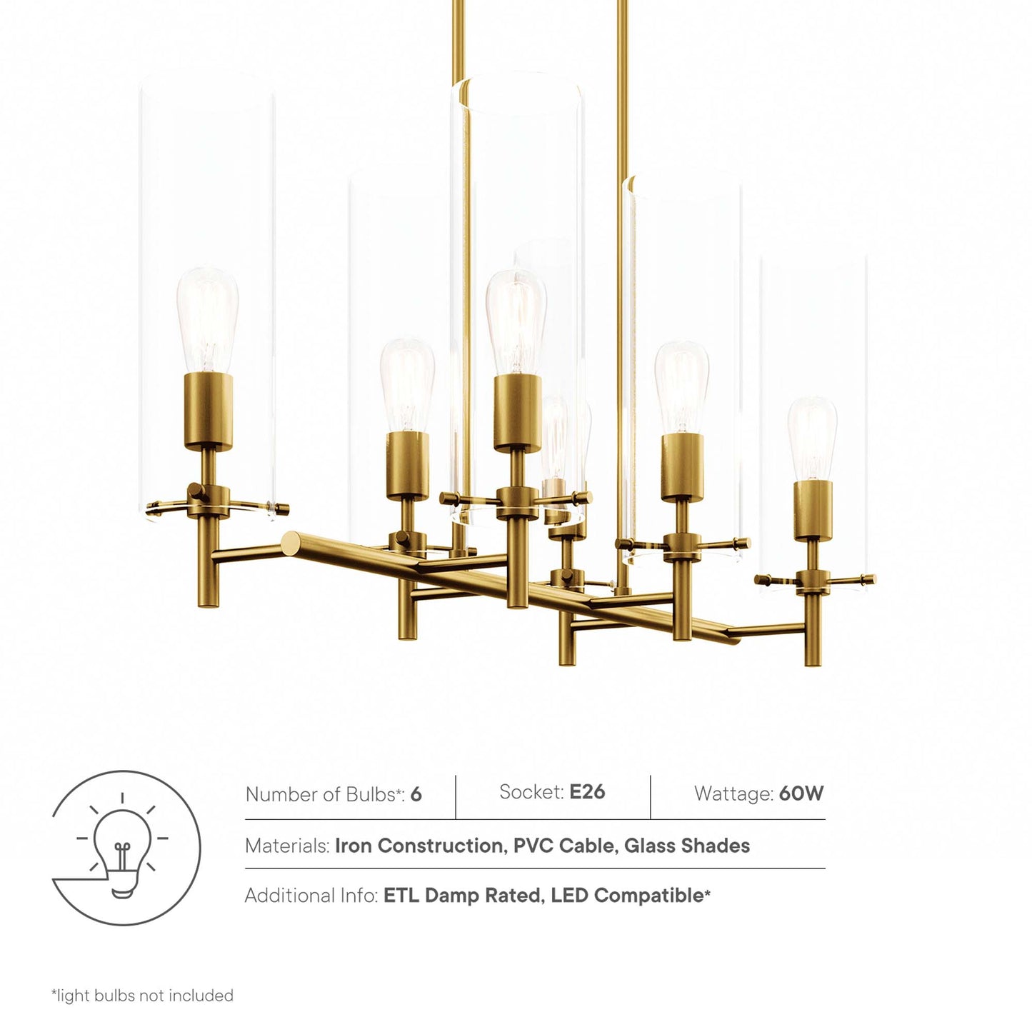 Modway Outlet Skylark 6-Light Chandelier by Modway  Lighting Lighting Clear Satin Brass - EEI-5651-CLR-SBR