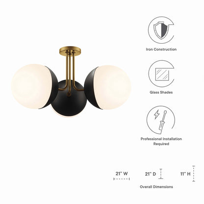 Modway Outlet Stellar 3-Light Semi-Flush Ceiling Light by Modway  Lighting Lighting Opal Satin Brass - EEI-5656-OPA-SBR
