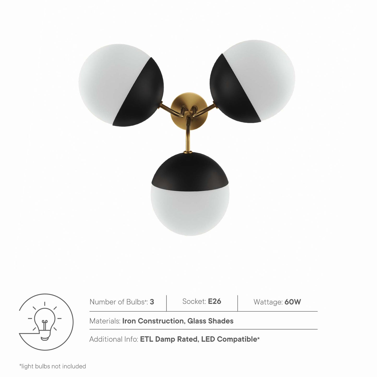 Modway Outlet Stellar 3-Light Semi-Flush Ceiling Light by Modway  Lighting Lighting Opal Satin Brass - EEI-5656-OPA-SBR