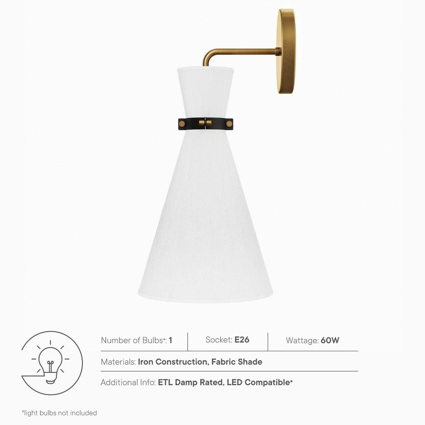 Modway Outlet Starlight 1-Light Wall Sconce by Modway  Lighting Lighting White Satin Brass - EEI-5660-WHI-SBR