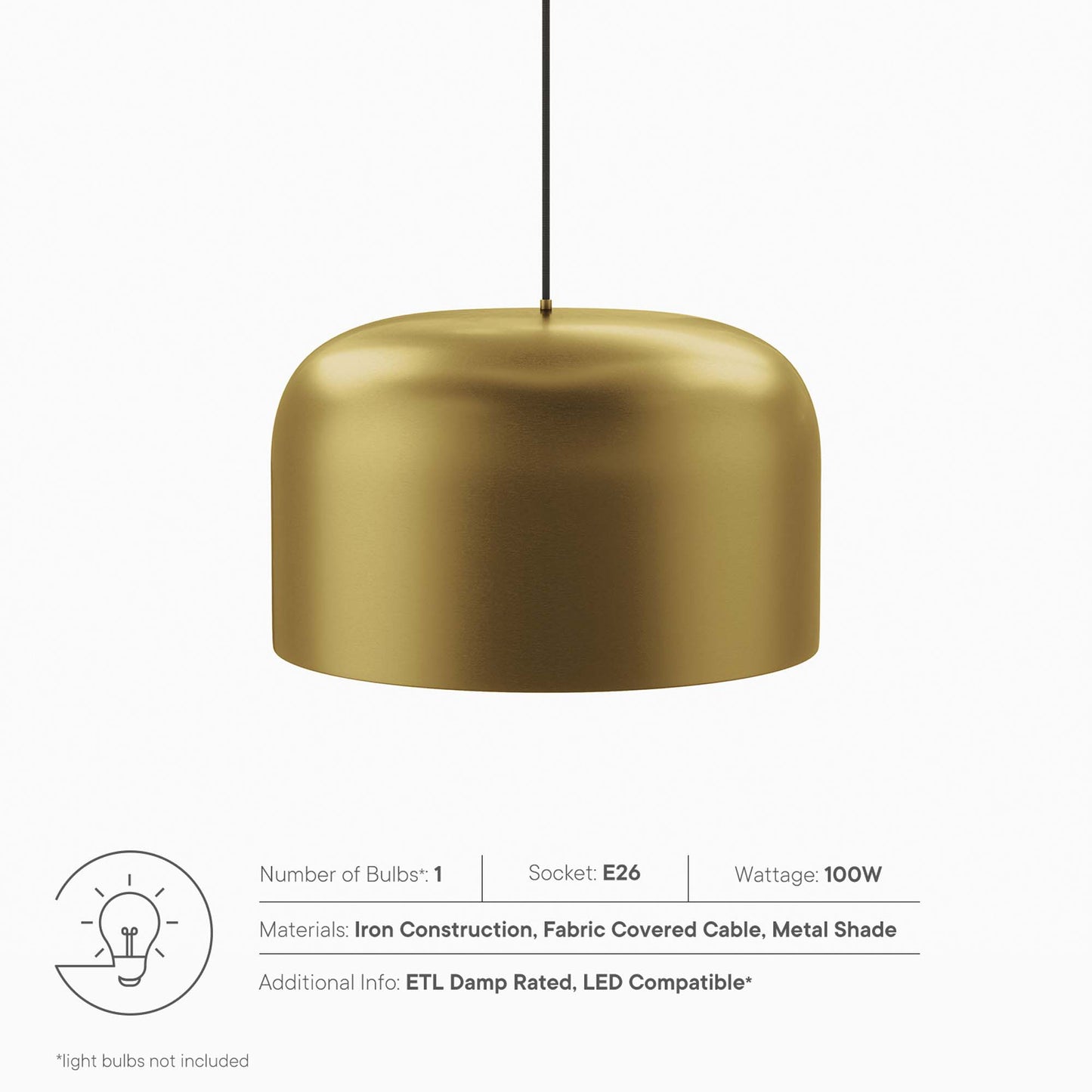Modway Outlet Avenue 1-Light Pendant Light by Modway  Lighting Lighting Satin Brass - EEI-5665-SBR
