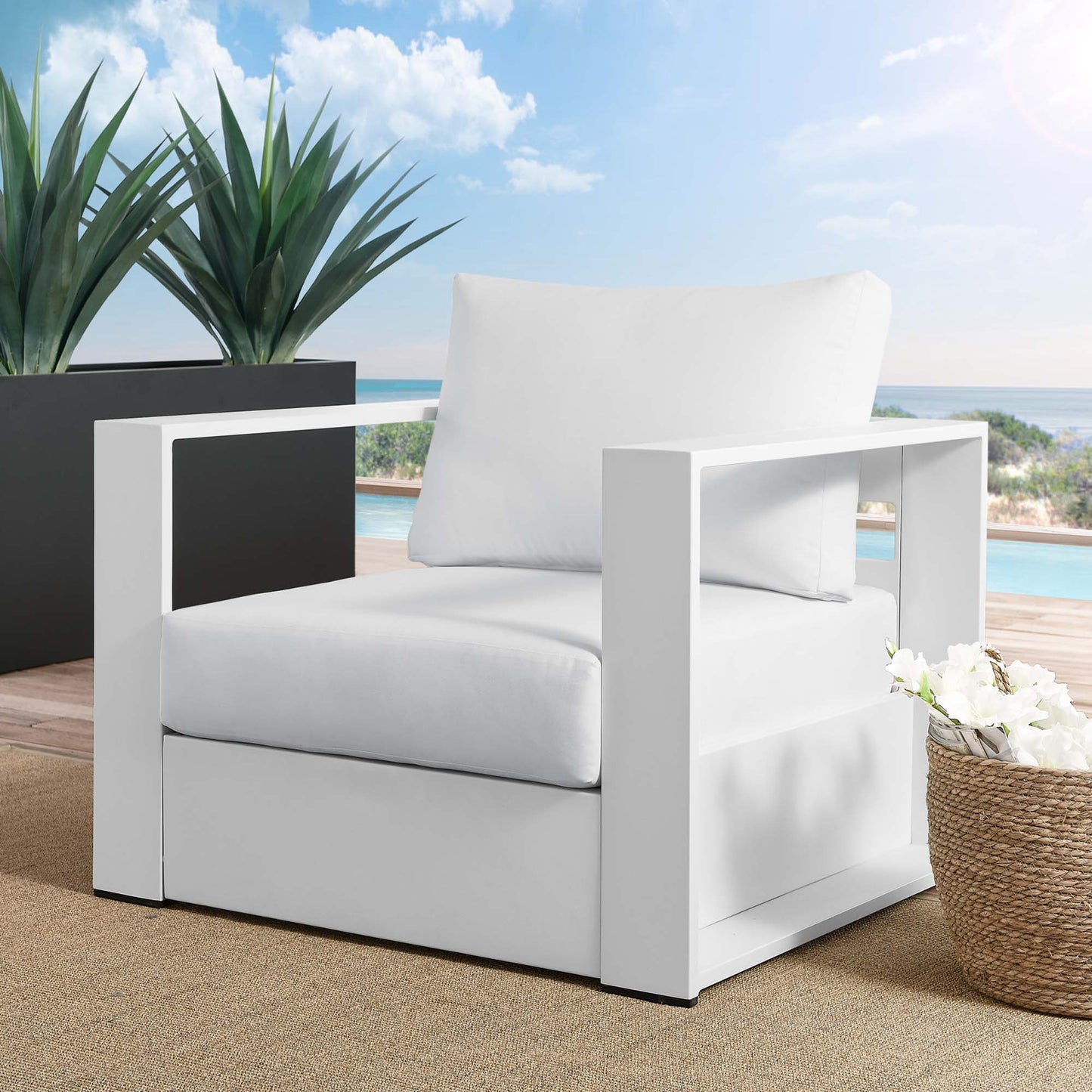 Modway - Tahoe Outdoor Patio Powder-Coated Aluminum Armchair by Modway  Outdoor Furniture Sofa Sectionals White - EEI-5675-WHI-WHI