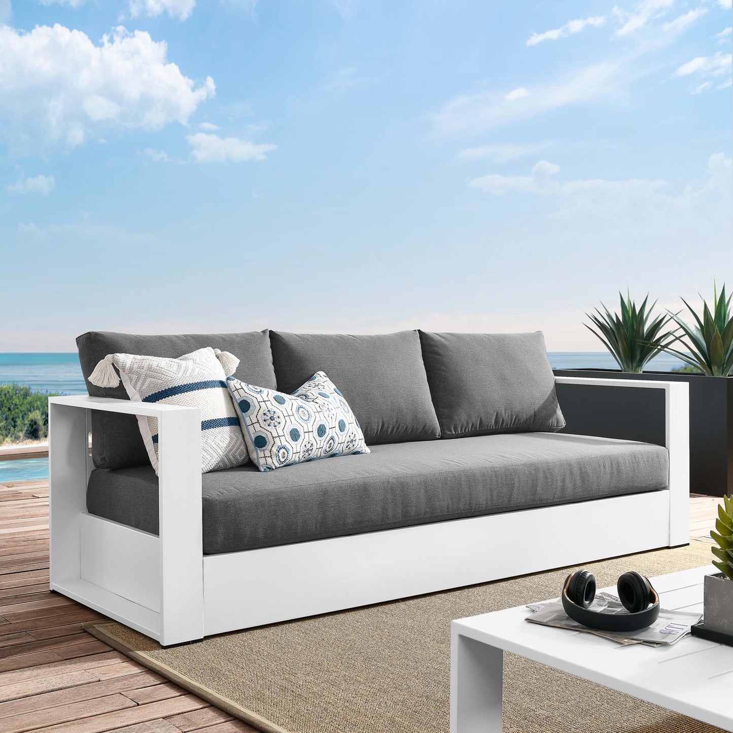 Modway - Tahoe Outdoor Patio Powder-Coated Aluminum Sofa by Modway  Outdoor Furniture Sofa Sectionals Brown - EEI-5676-WHI-CHA