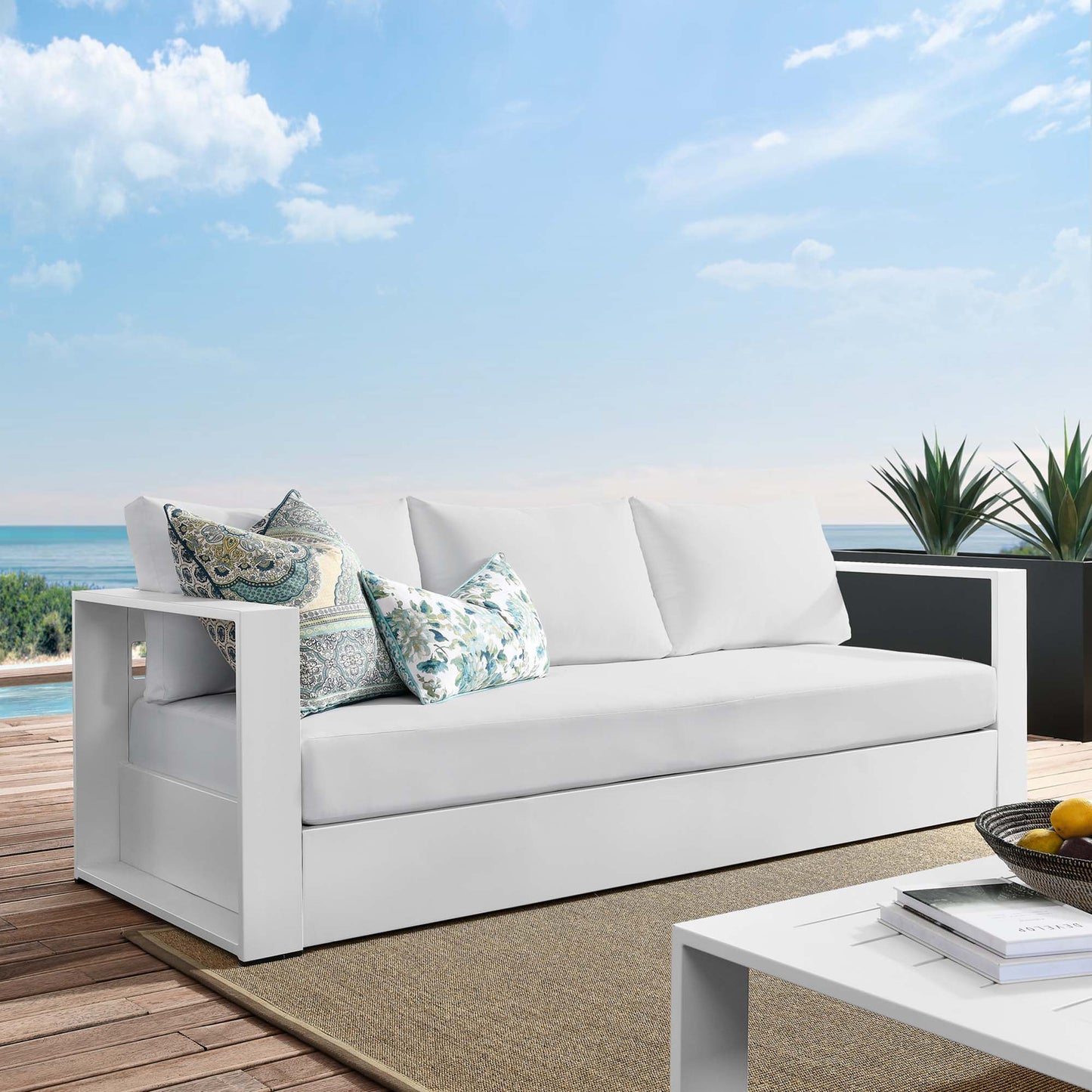 Modway - Tahoe Outdoor Patio Powder-Coated Aluminum Sofa by Modway  Outdoor Furniture Sofa Sectionals White - EEI-5676-WHI-WHI