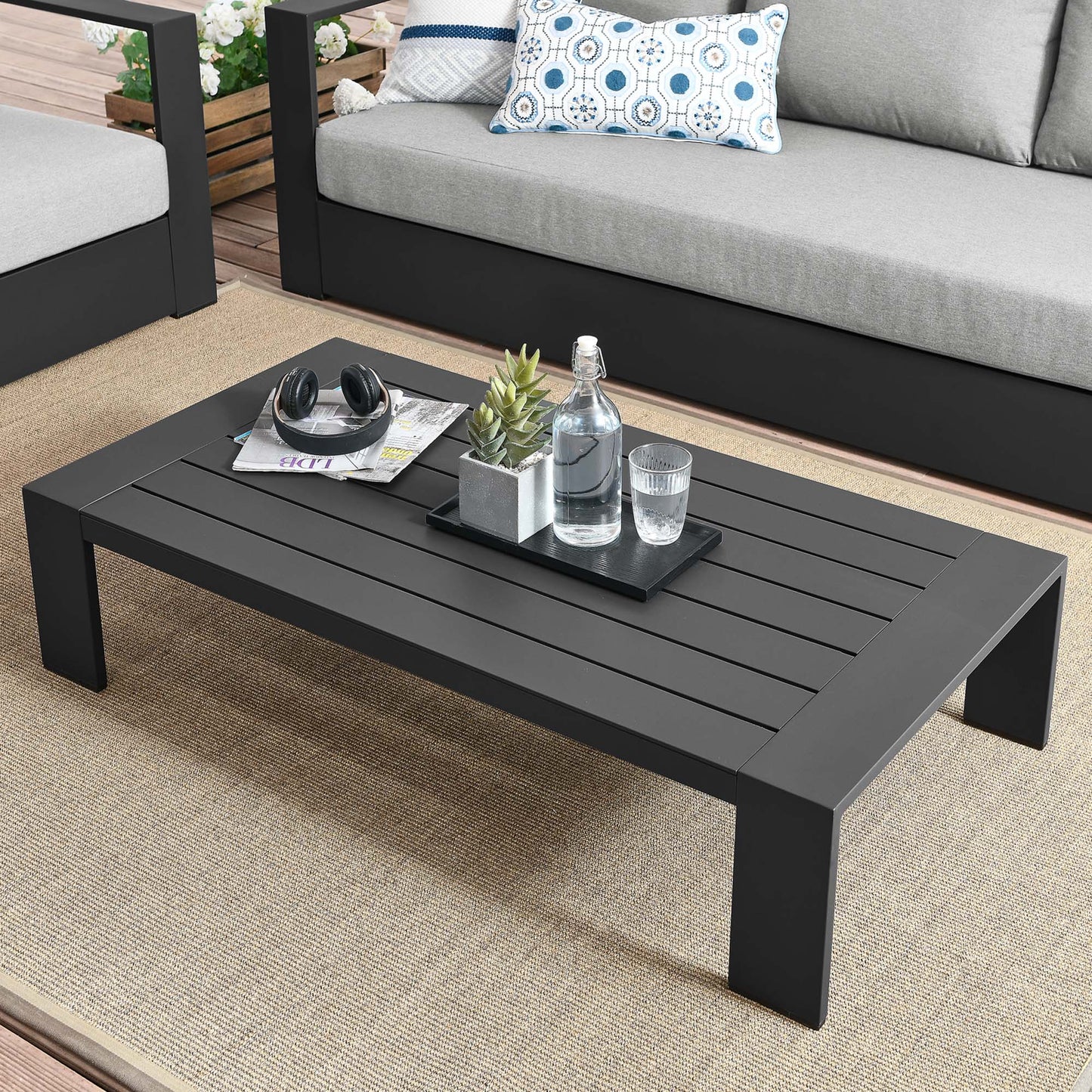 Modway - Tahoe Outdoor Patio Powder-Coated Aluminum Coffee Table by Modway  Outdoor Furniture Bar and Dining Gray - EEI-5677-GRY