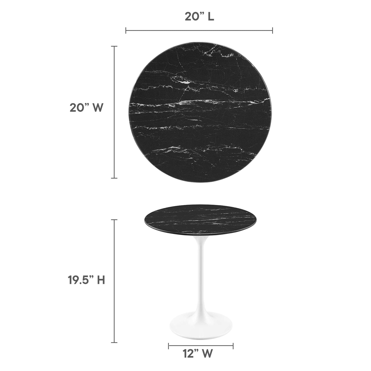 Modway - Lippa 20" Round Faux Marble Side Table by Modway  Living Room Tables Black - EEI-5680-WHI-BLK