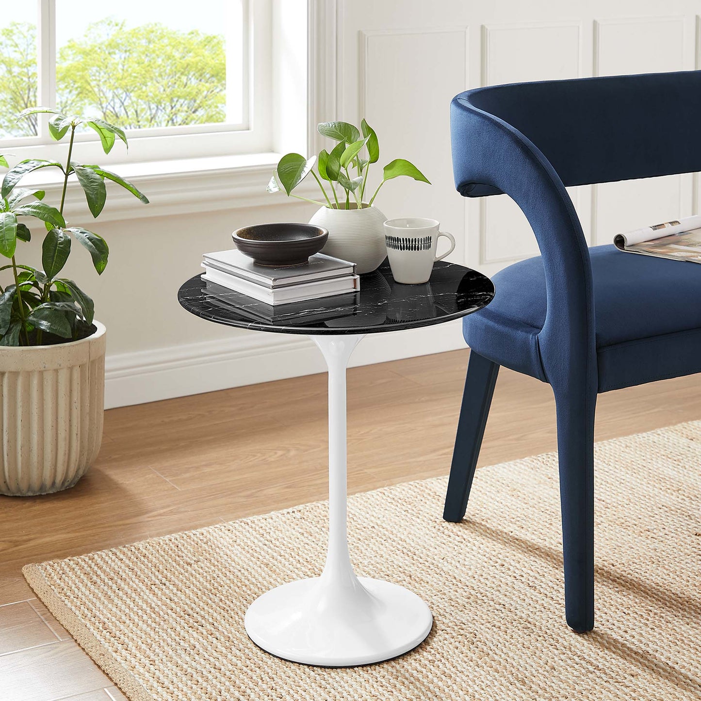Modway - Lippa 20" Round Faux Marble Side Table by Modway  Living Room Tables Black - EEI-5680-WHI-BLK