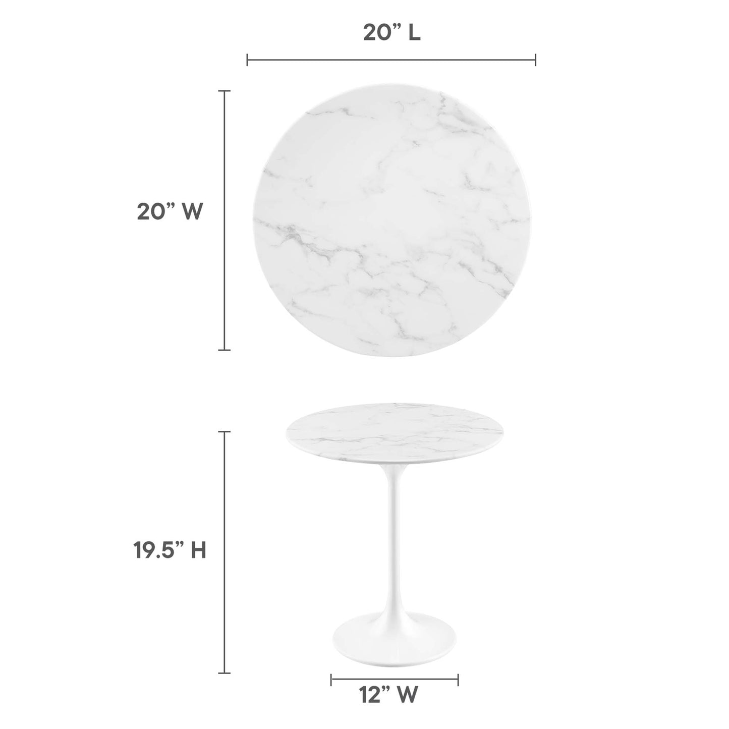 Modway - Lippa 20" Round Faux Marble Side Table by Modway  Living Room Tables White - EEI-5680-WHI-WHI