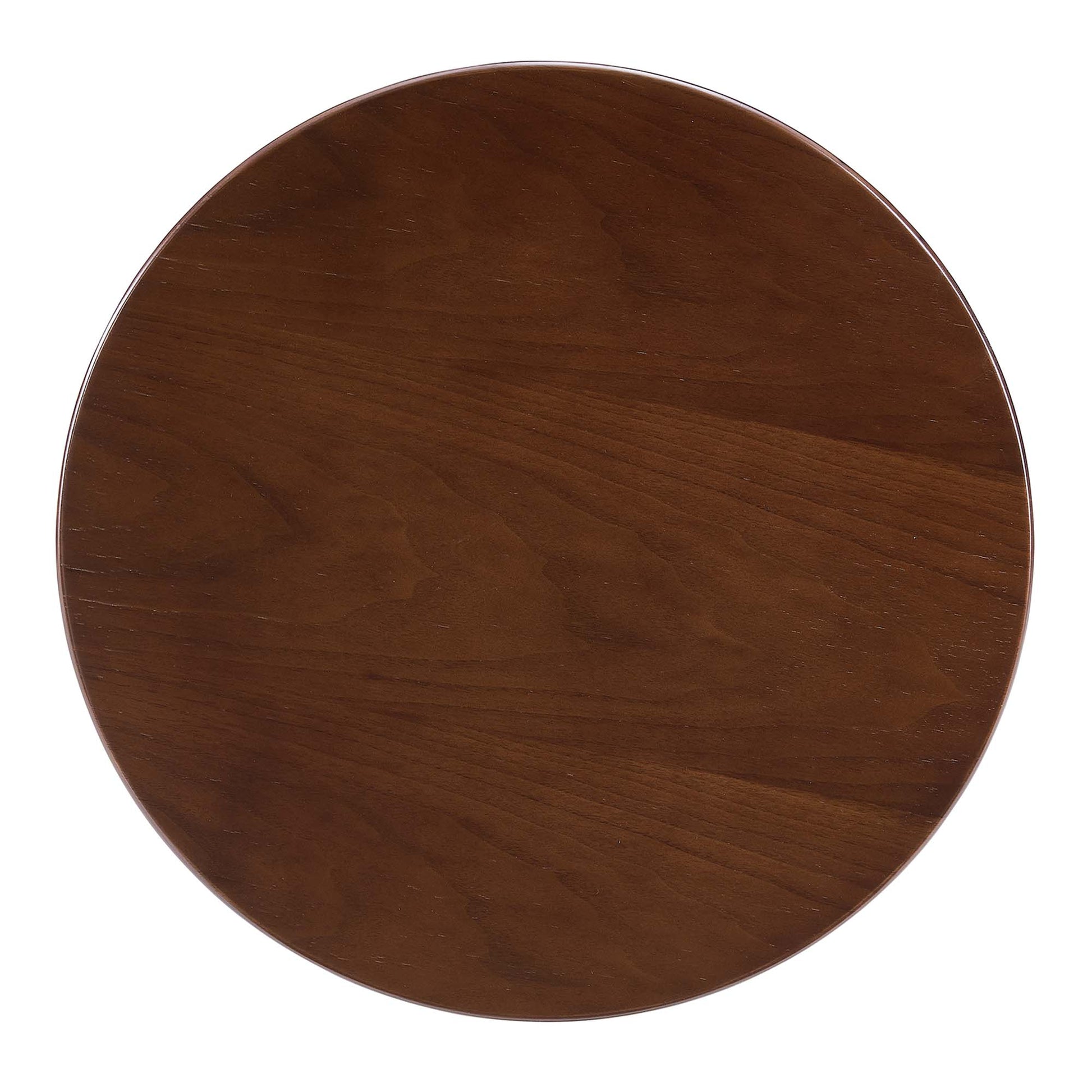 Round dark walnut wood side table with rich grain and smooth finish.