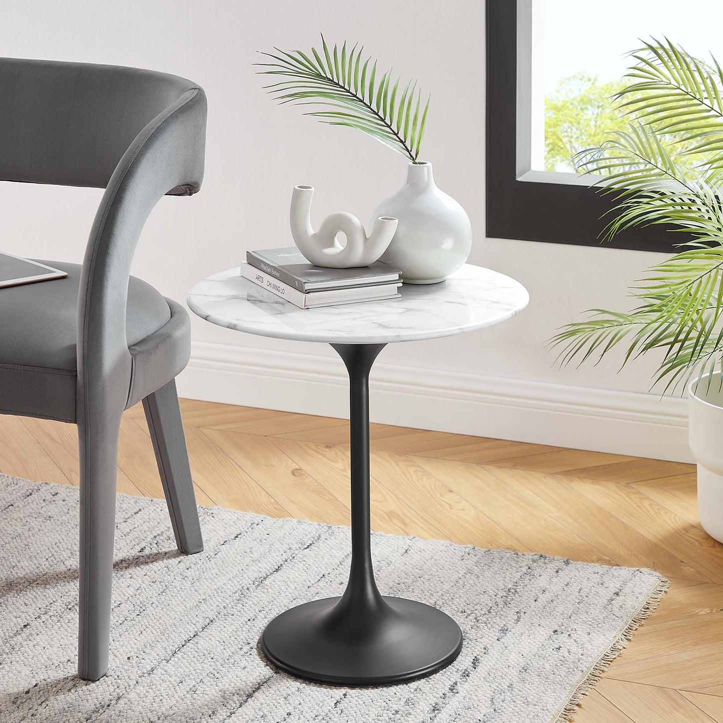 Modway - Lippa 20" Round Faux Marble Side Table by Modway  Living Room Tables White - EEI-5690-BLK-WHI