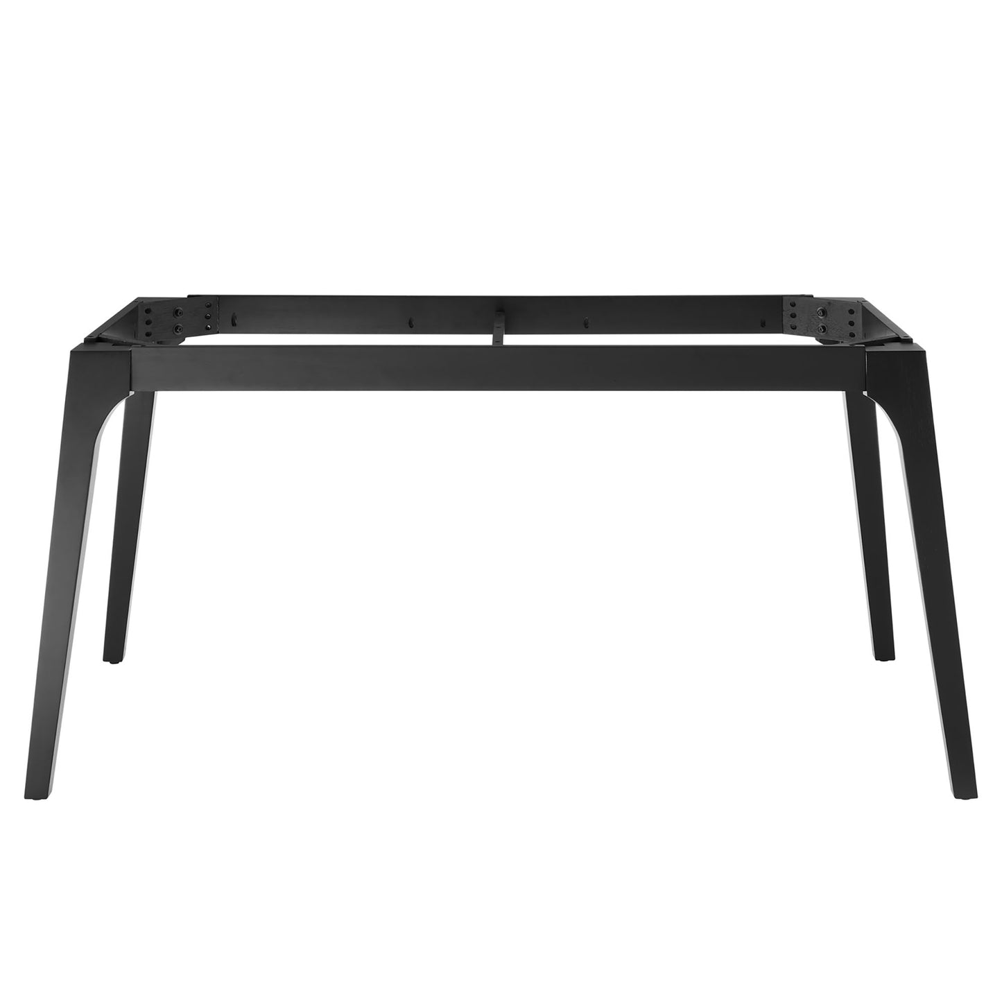 Black metal dining table frame with four angled legs and a rectangular top rail.