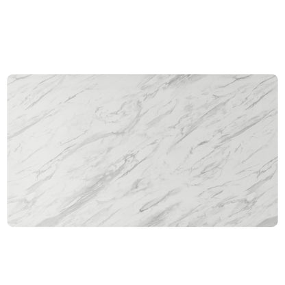 White artificial marble dining table top with gray veining, rectangular 63" long.